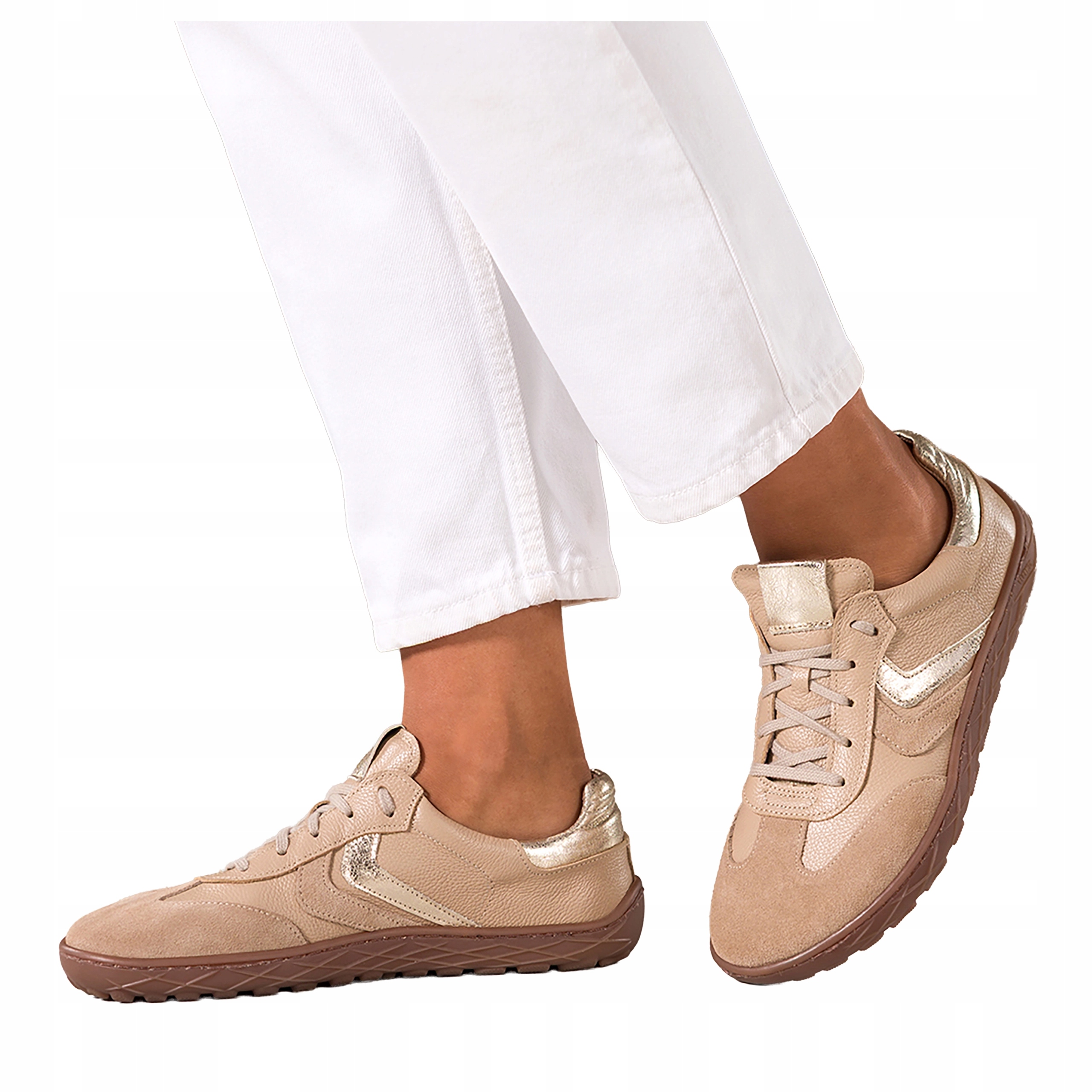 Sneakersy Béžové Dámské Kožené Barefoot Elastické Šněrovací Modní vel 40