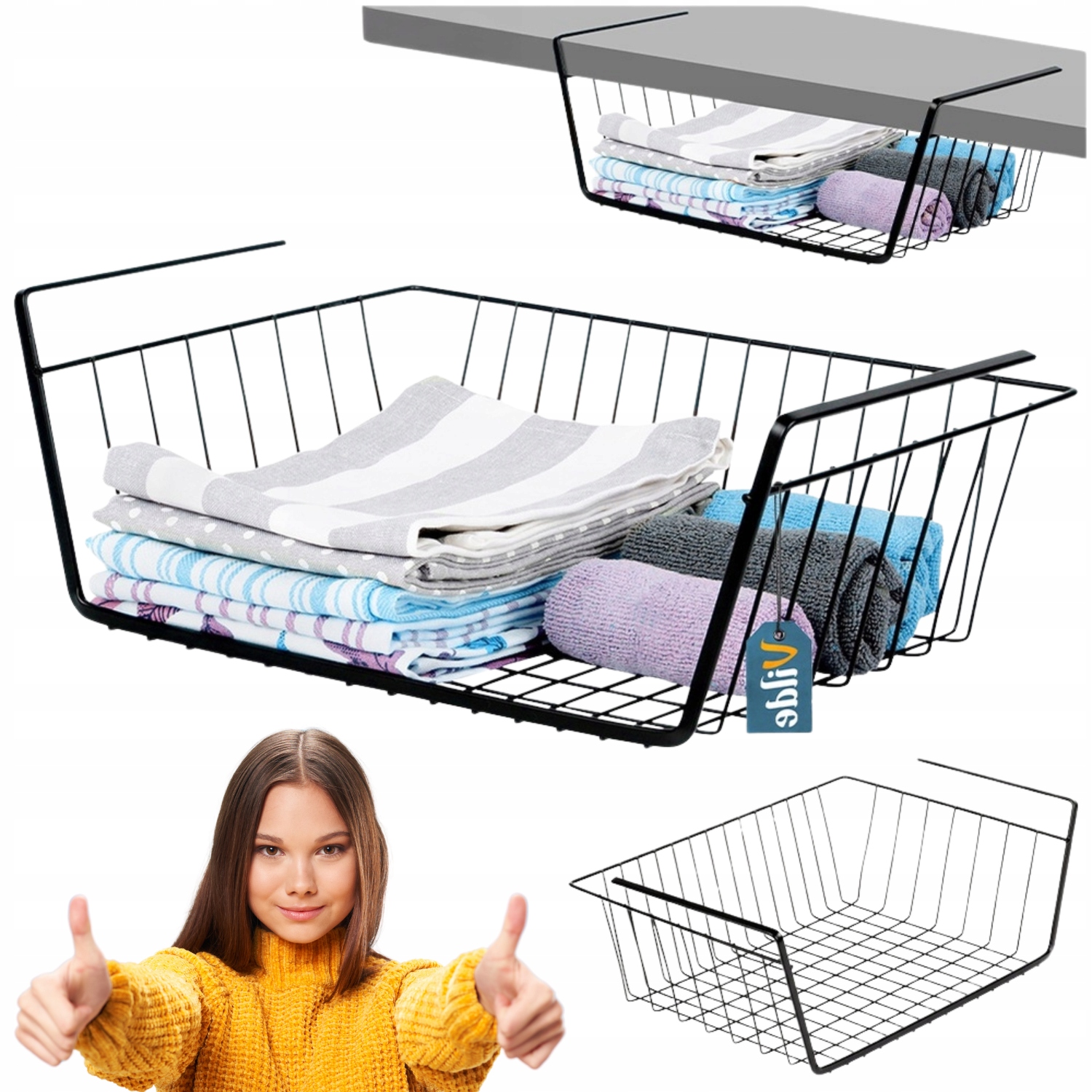 2X KOSZYK PODWIESZANY POD PÓŁKĘ SZAFKĘ ORGANIZER KUCHENNY ZESTAW 2 SZT