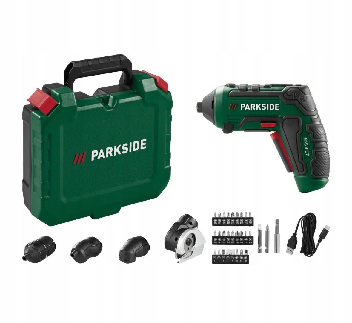 Akumulatorowy Wkrętak,Wkrętarka z Akcesoriami 4V, Parkside Pas D7, Usb-c