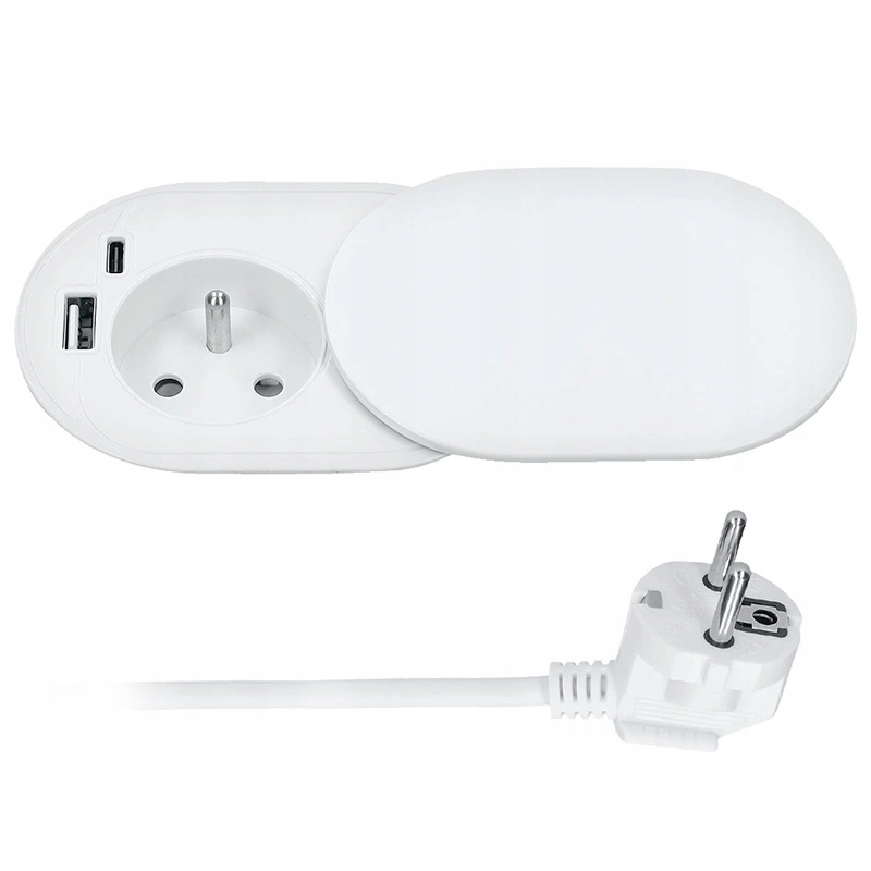 Vestavná zásuvka s posuvným víčkem, Usb A+c 20W Pd, 2m, matná bílá