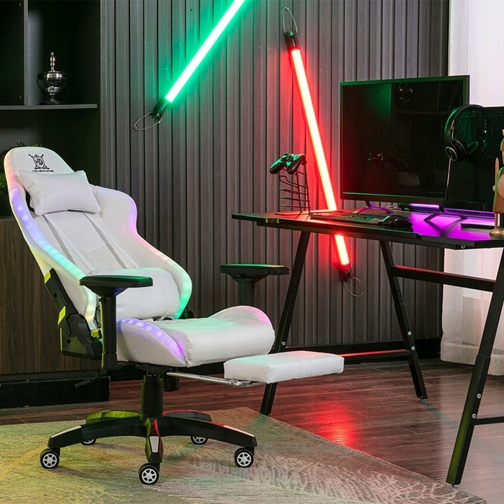 FOTEL GAMINGOWY BIUROWY KRZESŁO GRACZA OBROTOWY RGB LED Model 12