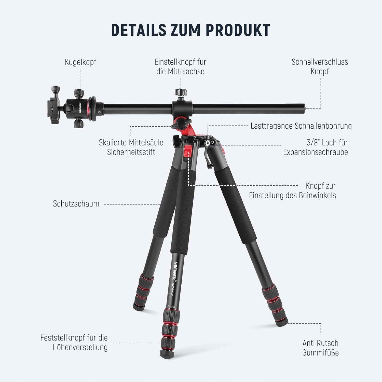 NEEWER Statyw 184cm Aluminiowy Z Głowicą Kulową i Płytką Arca — miniatura 9