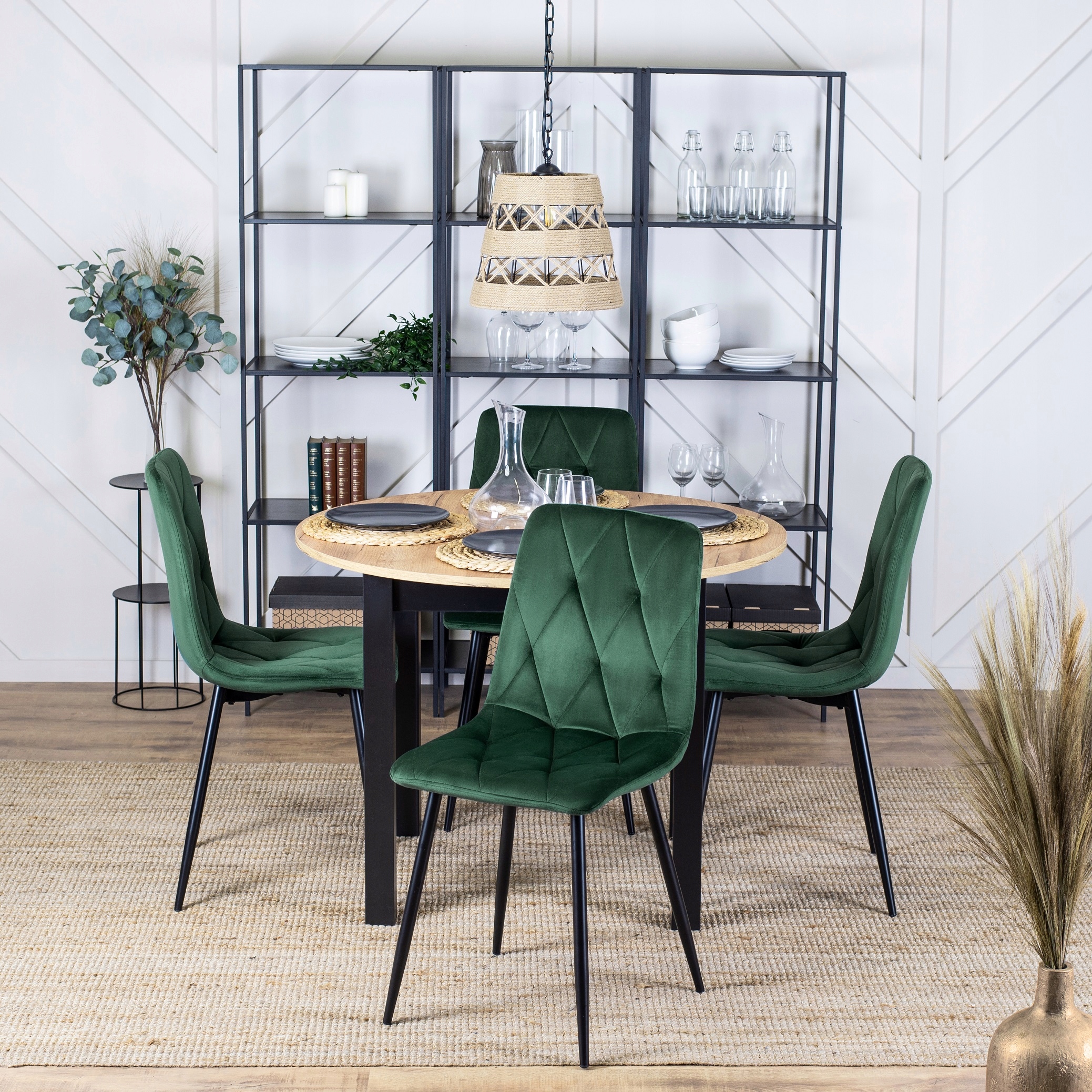 Zestaw Stół Okrągły Rozkładany 4 Krzesła Tapicerowane Welurowe Do Jadalni EAN (GTIN) 5906284106559