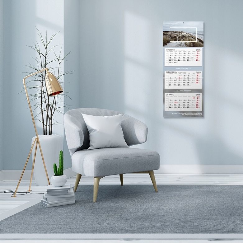 Kalendarz 2025 trójdzielny 3dzielny reklama z nadrukiem logo projekt gratis Rozmiar inny