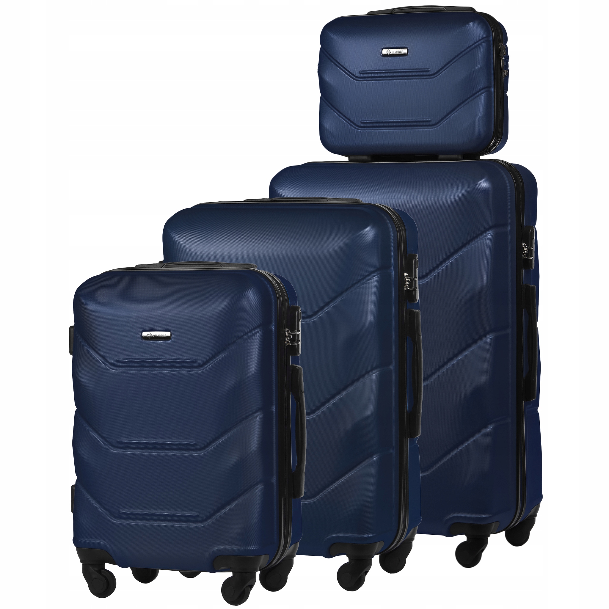 Sada 4v1 Tvrdých Cestovních Kufrů Na Zavazadla Komplet Tmavě Modrá A227 Abs