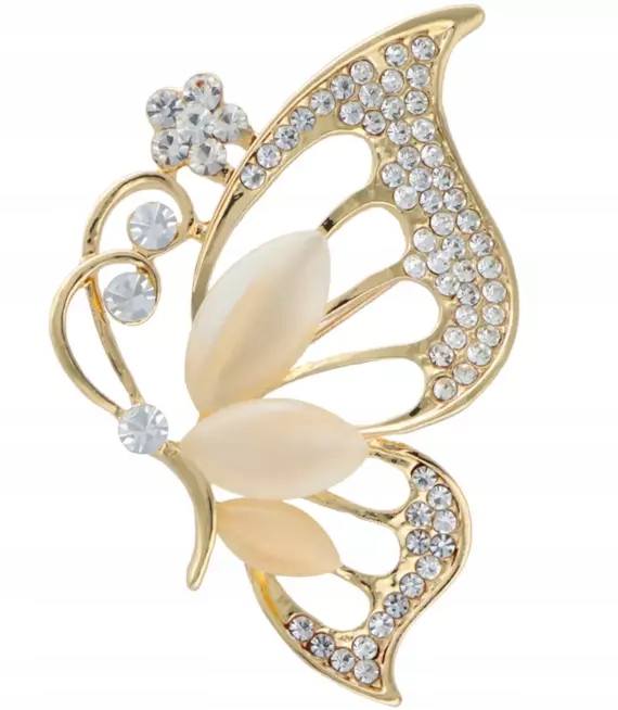 

Złota broszka motyl cyrkonie kocie oko