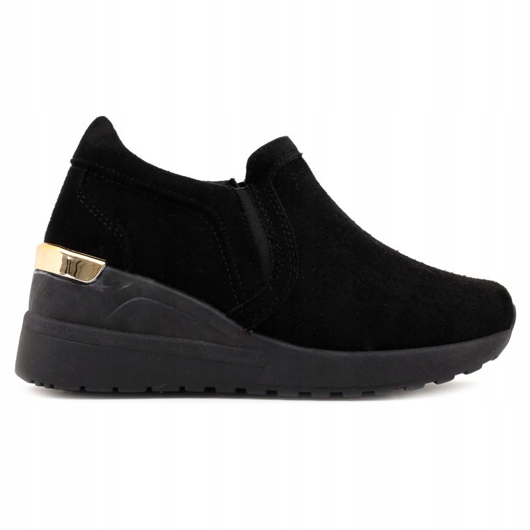 Buty Sportowe Damskie Sneakersy Na Koturnie Zamszowe Wsuwane Czarne