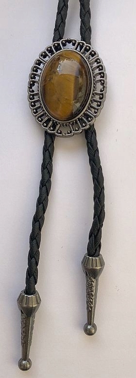 Bolo kravata westernová s kamenem Oko Tygra pletenina přírodní kůže