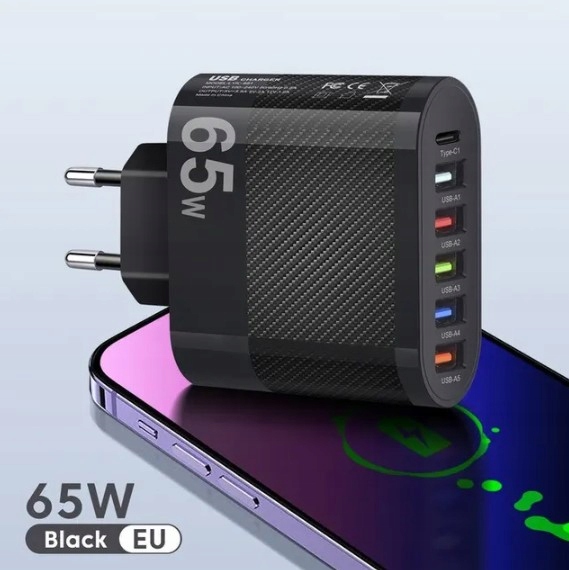 ZASILACZ ŁADOWARKA 230V 65W 6 PORTÓW USB USB-C SZYBKIE ŁADOWANIE QC 3.0 PD EAN (GTIN) 4770599888940