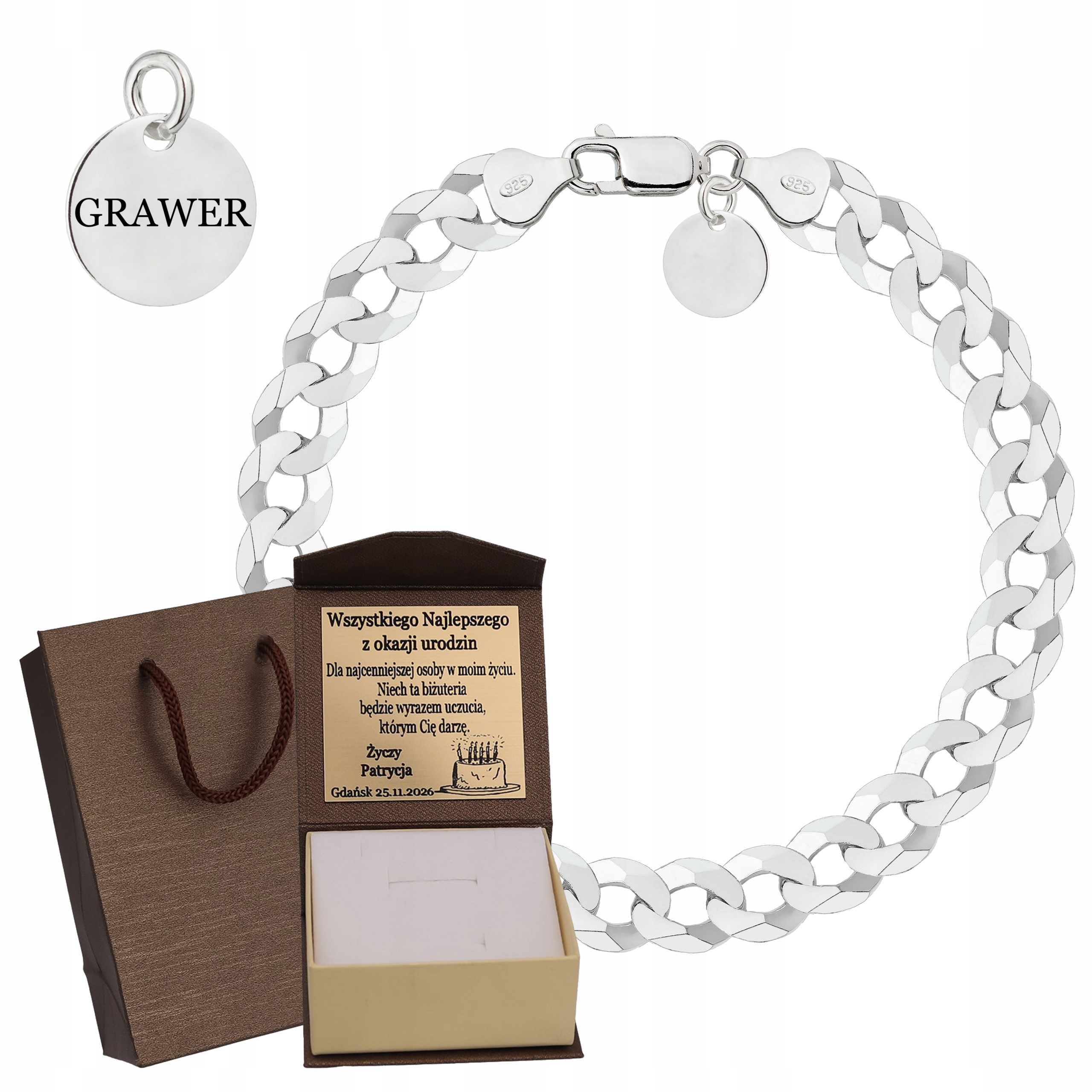 Stříbrný Plný Pánský Náramek Pancíř Pevný Ryzost 925 Gravírování Bonus