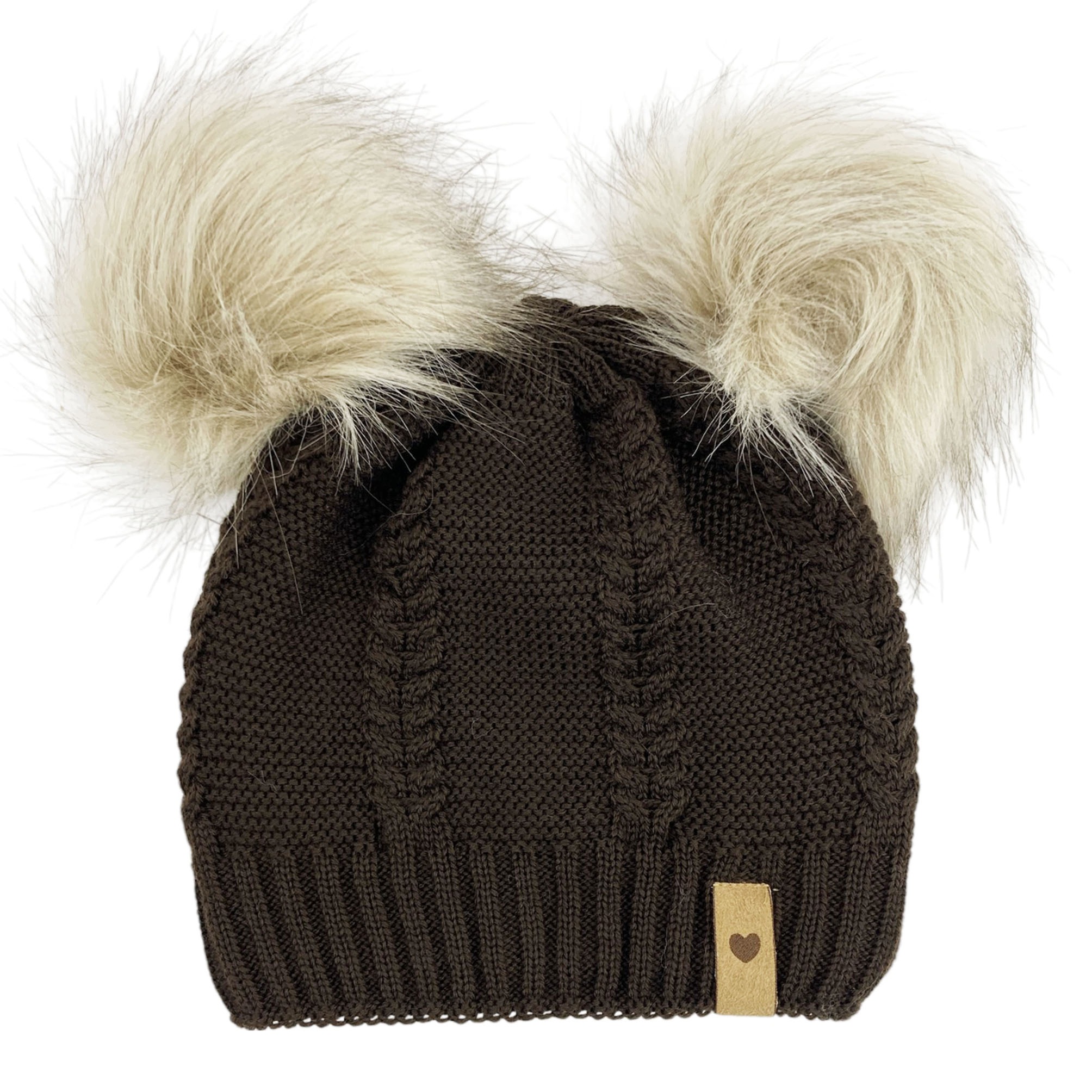 Aliap Ciepła czapka dziecięca 100% Merino 46-48 cm z pomponami brązowa