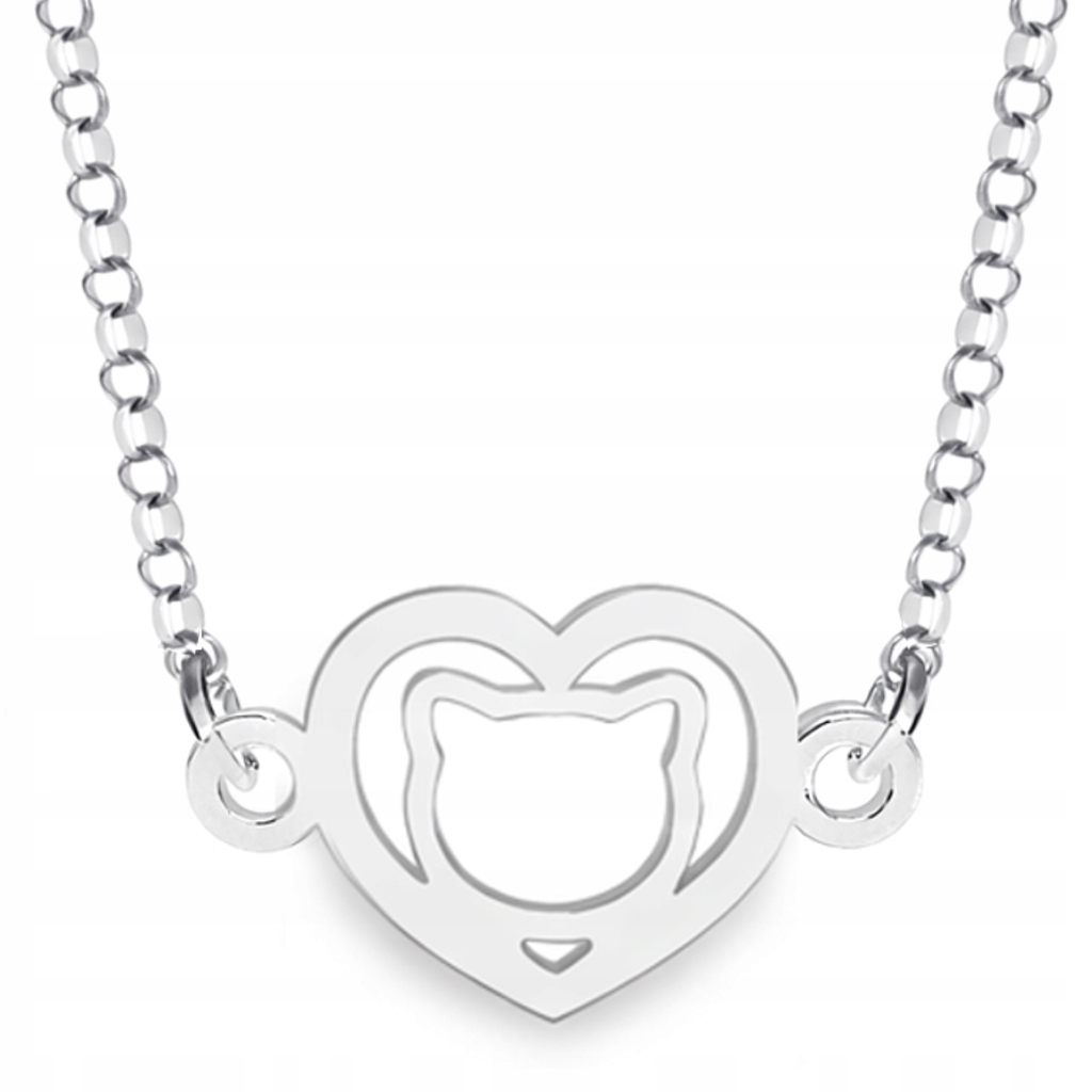 Stříbrný náhrdelník Kočka v srdci Minimalistický styl Stříbro 925