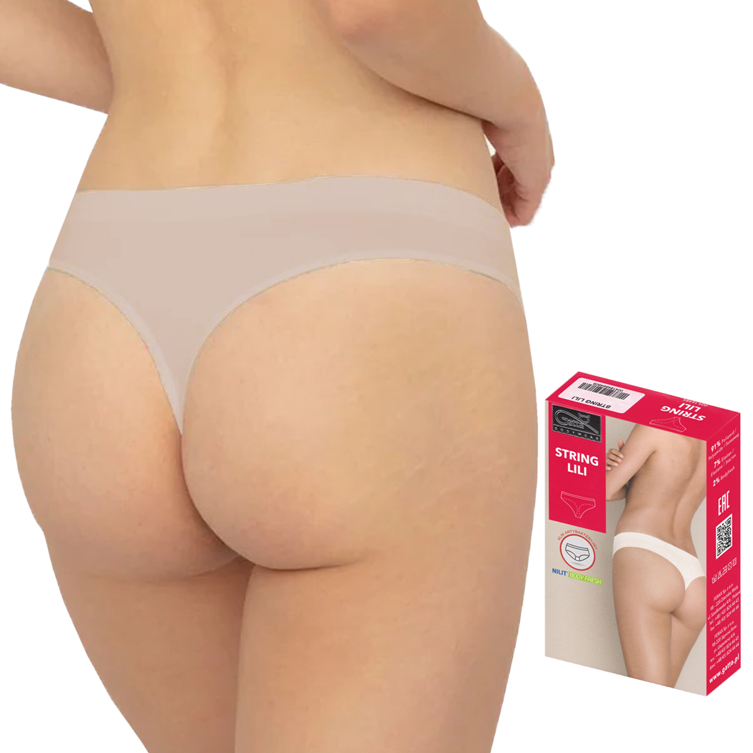 Stringi Lili String Gatta, bezszwowe, natural, XL