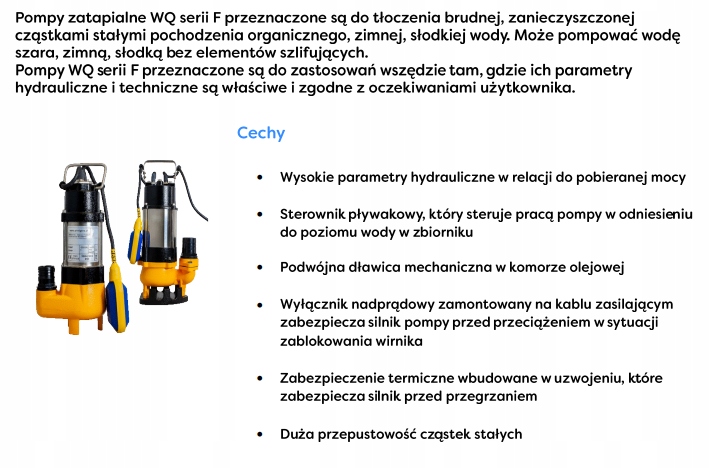 POMPA ZATAPIALNA ŚCIEKOWA WQ 250F OMNIGENA Producent Omnigena