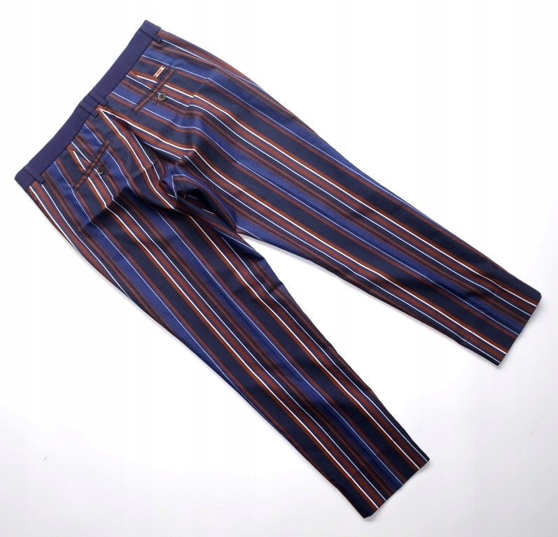 BRAX L 40 SPODNIE PROSTE W PASKI NIEBIESKIE BIUROWE STYL CASUAL Rozmiar L