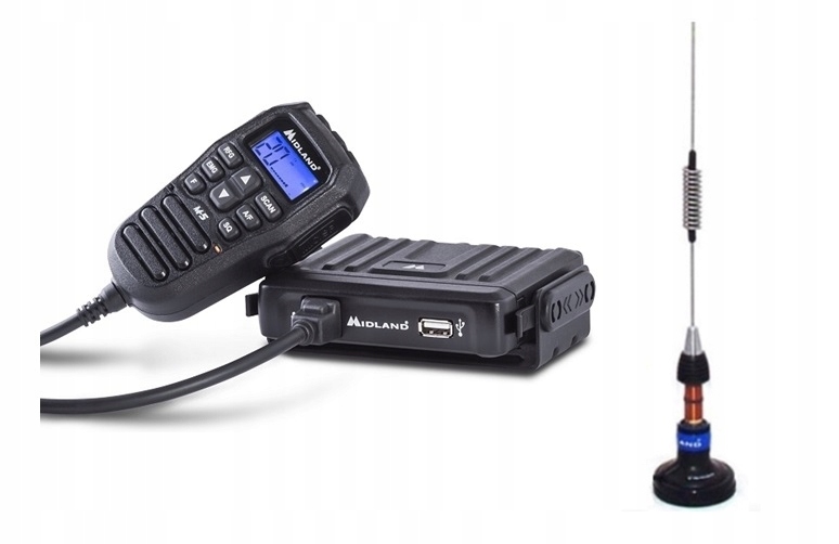 RADIO CB W GRUSZCE MIDLAND M-5 + MAŁA MAGNETYCZNA ANTENA MIDLAND LC59 72cm