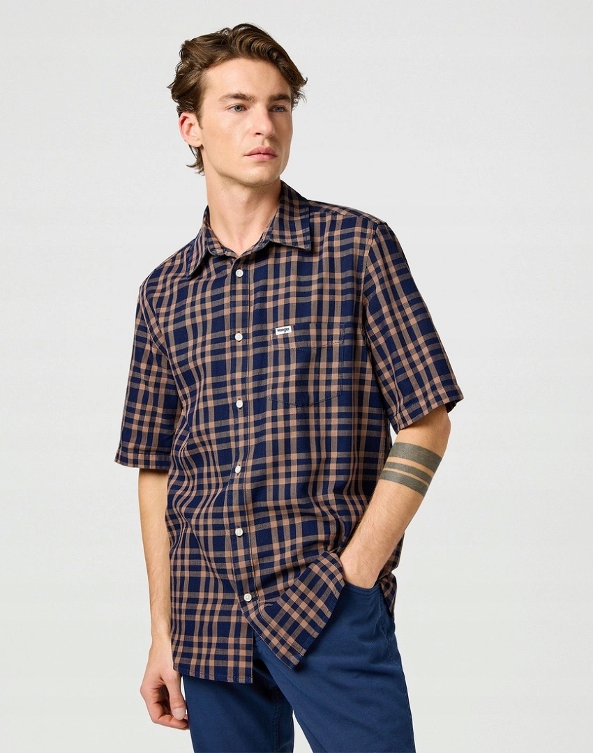Pánská košile Wrangler Ss 1 Pkt Shirt Raw Umber Indigo 112362734 M