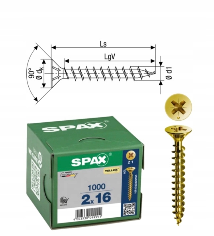 Spax Univerzální Vruty Do Dřeva 2 x 16 mm1000 ks
