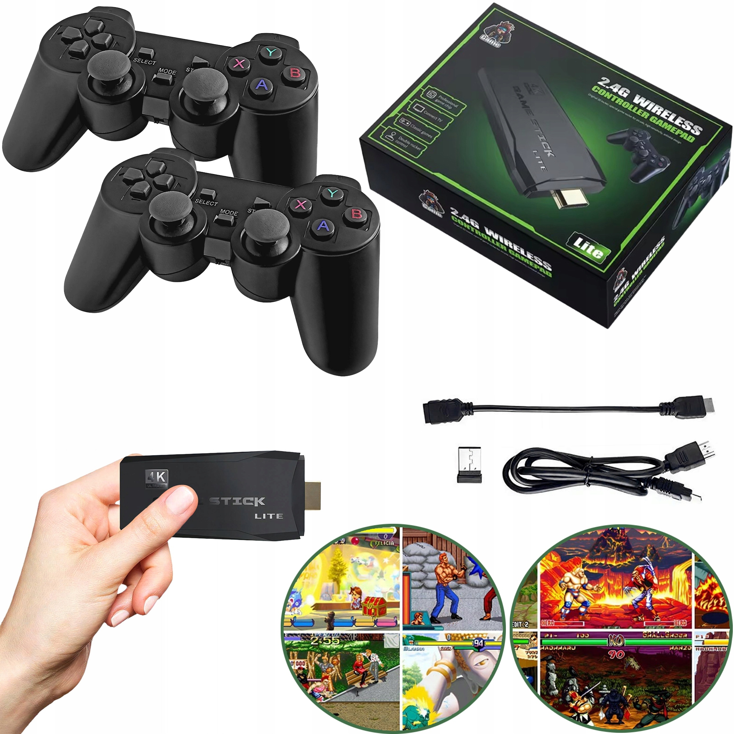 2x Konsola Do Gier Retro Gra Tv Na Telewizor 2 Pady Bezprzewodowe Hdmi 64GB
