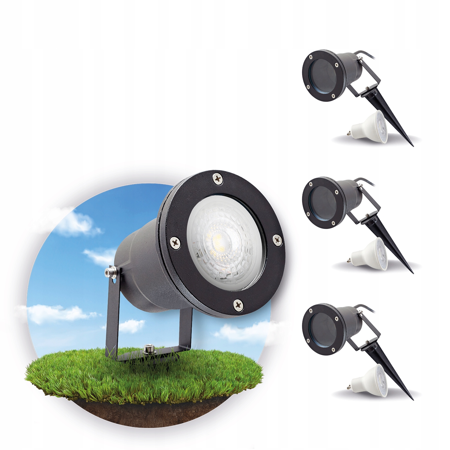 Set 3x Zahradní lampa Porto 3x žárovka GU10 3W premium Teplá Bílá