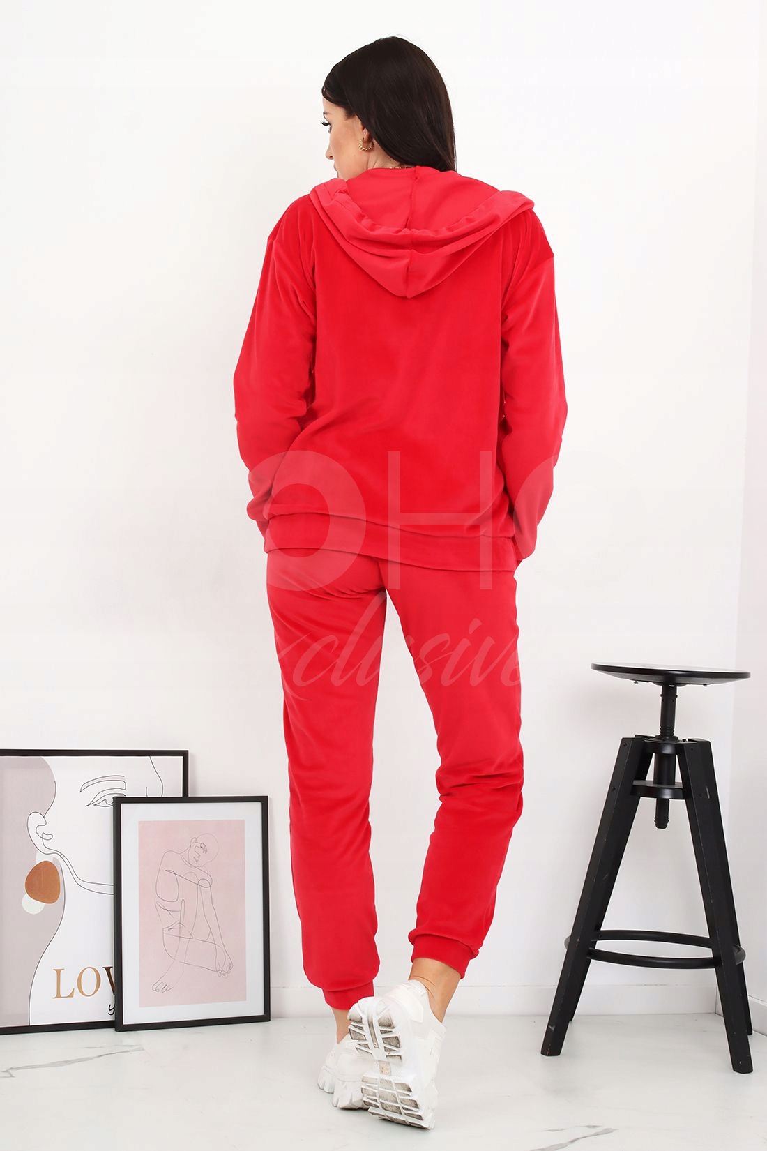 DRES DAMSKI KOMPLET WELUROWY 36/38 S/M CZERWONY Rozmiar S/M