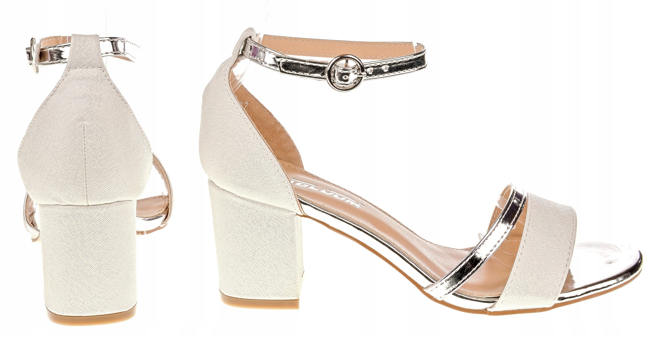 SANDAŁY NA OBCASIE SŁUPKU 6 CM. SREBRNE 36 Rozmiar 36