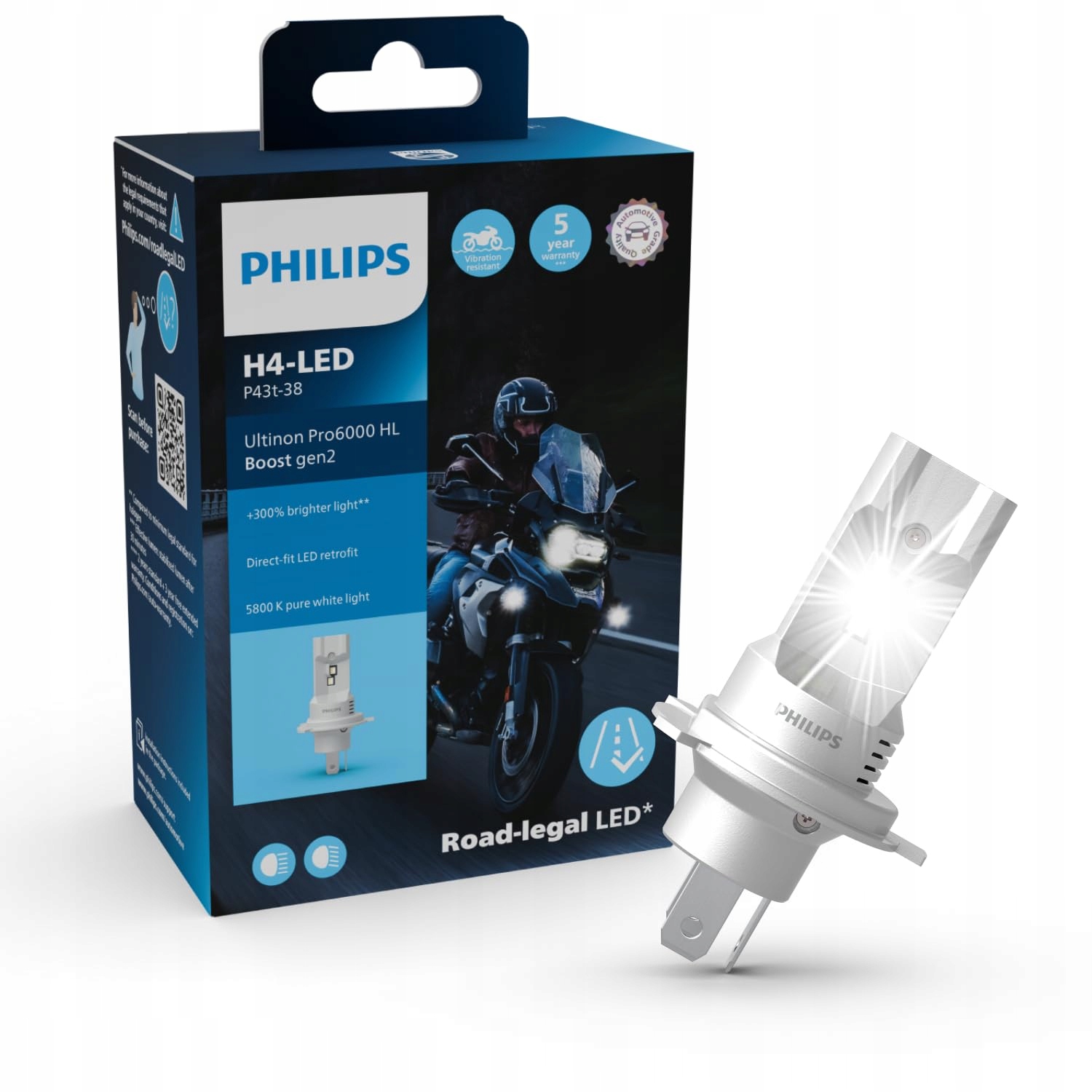 Philips H4 12V 18W Ultinon Pro6000 Boost Gen2 +300% Moto 1ks 11342U60B2X1