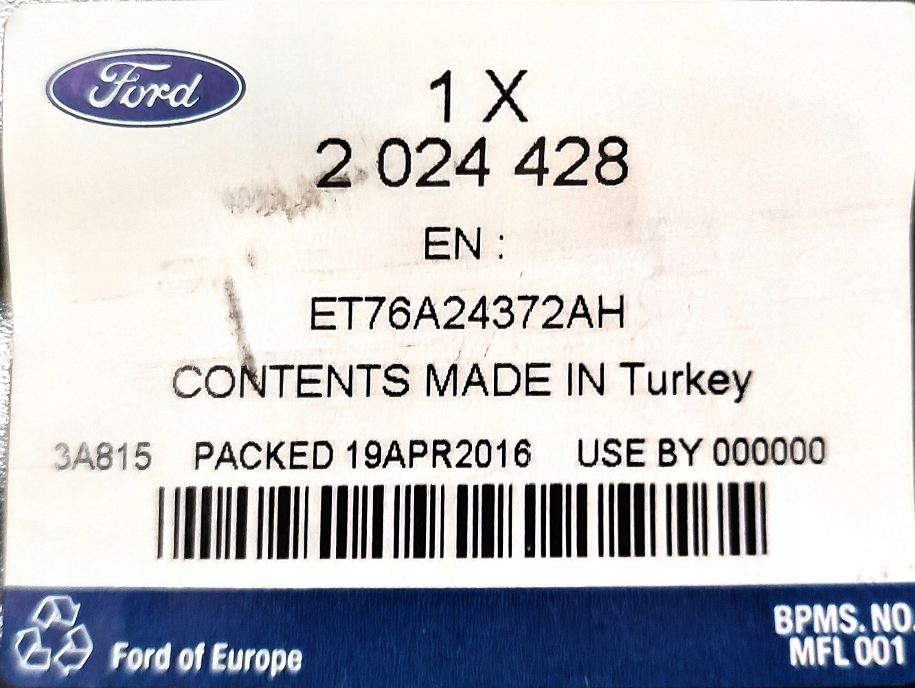 WZMOCNIENIE SLUPKA B LRAWY FORD TOURNEO COURIER Part number ET76 A24372 AH