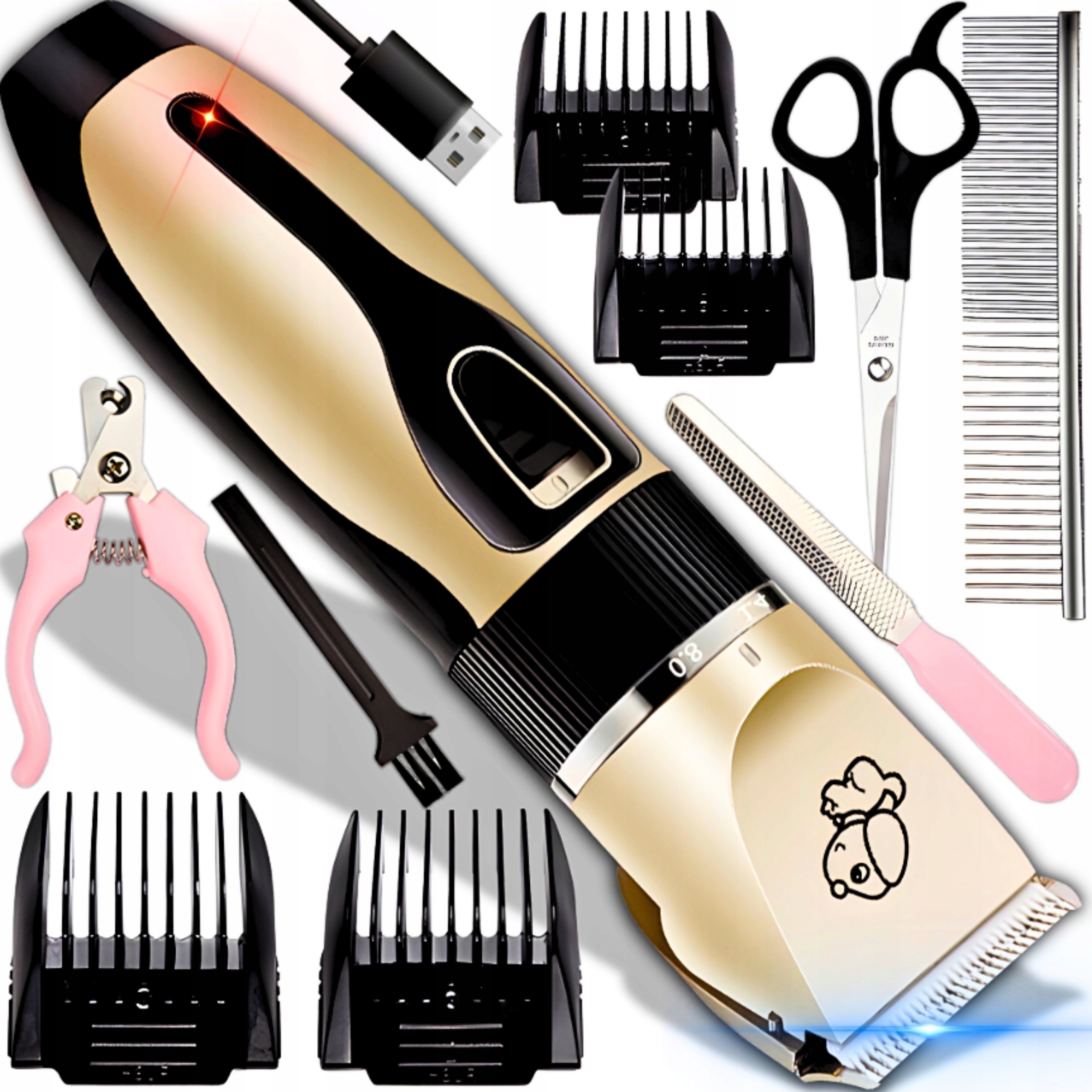 Levně Stroj na stříhání psů a koček a zvířat pro psy Bezdrátová sada 11 ks