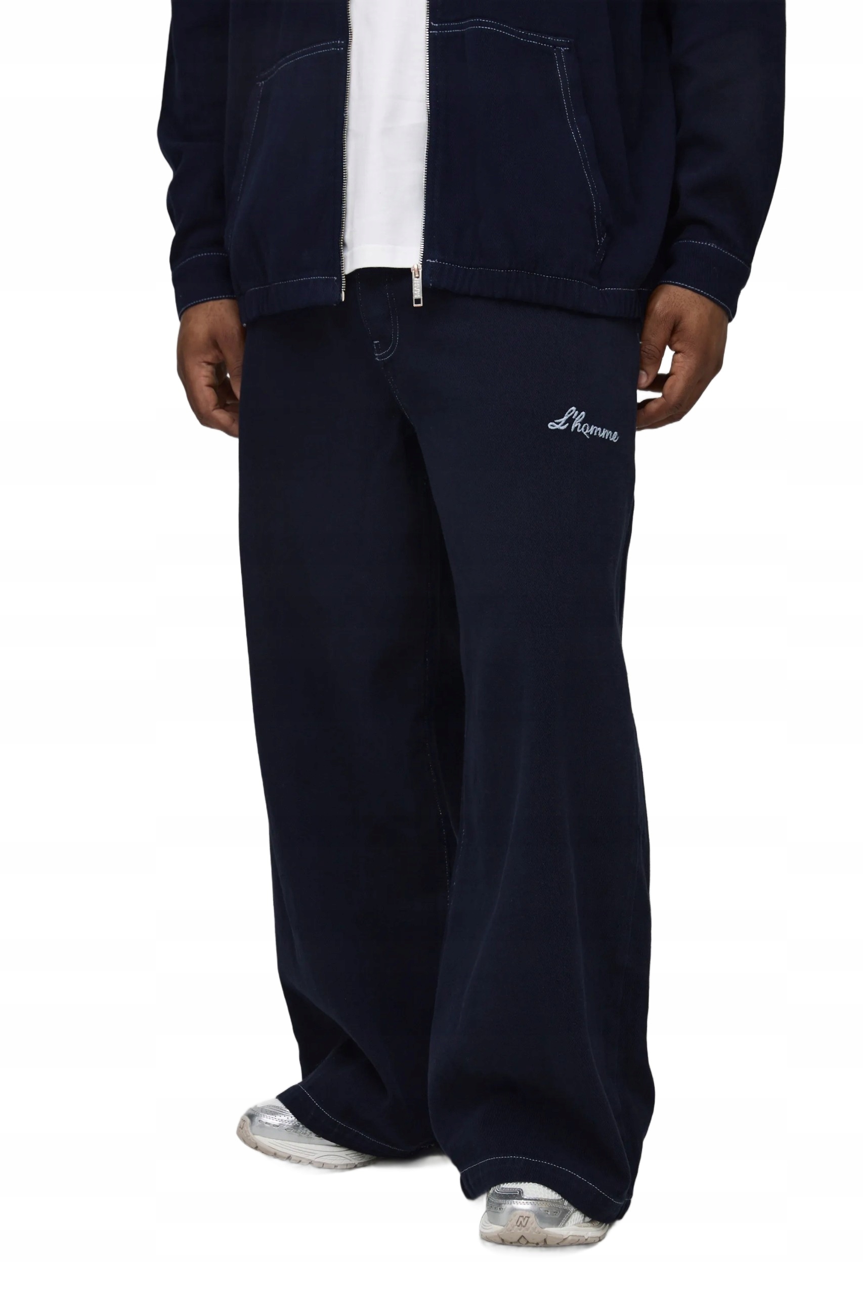 Boohooman Volné Pánské Kalhoty Tmavě Modré S Výšivkou Plus Size 46 Z3A