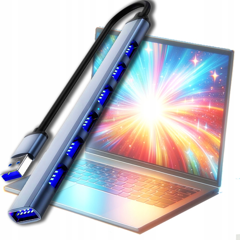 HUB USB 3.0 ROZGAŁĘŹNIK PORTÓW 7W1 USB 3.2 AKTYWNY SZYBKI ROZDZIELACZ