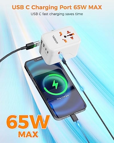 TESSAN Adapter Podróżny 65W GaN Szybkie Ładowanie USB i USB C Uniwersalny — miniatura 4