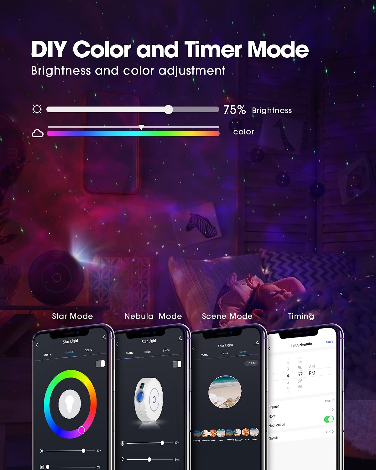 SUPPOU Projektor Gwiaździstego Nieba LED Smart Lampa Galaxy Alexa WiFi — miniatura 6