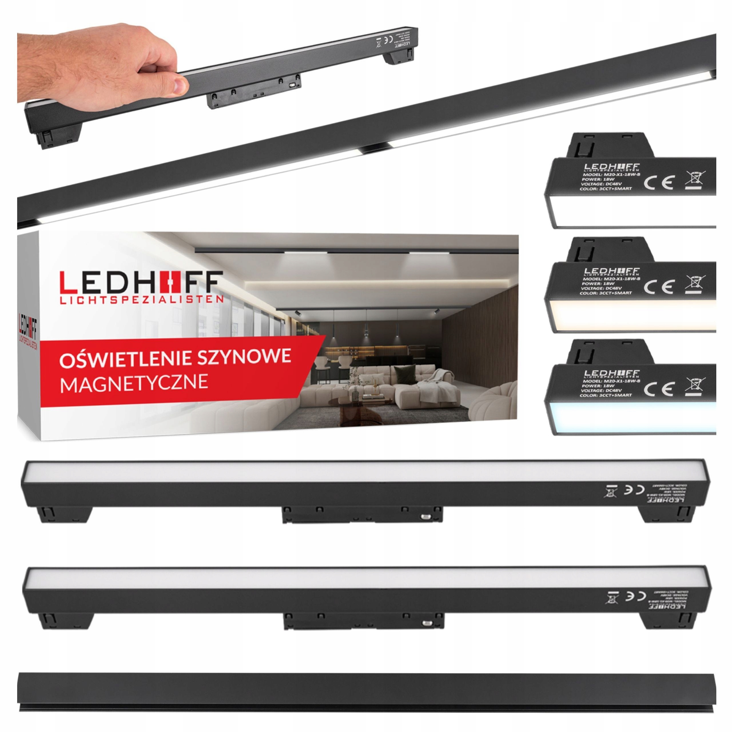 Magnetické kolejnicové osvětlení kolejnice 2x lineární lampa 18W černá matná M20