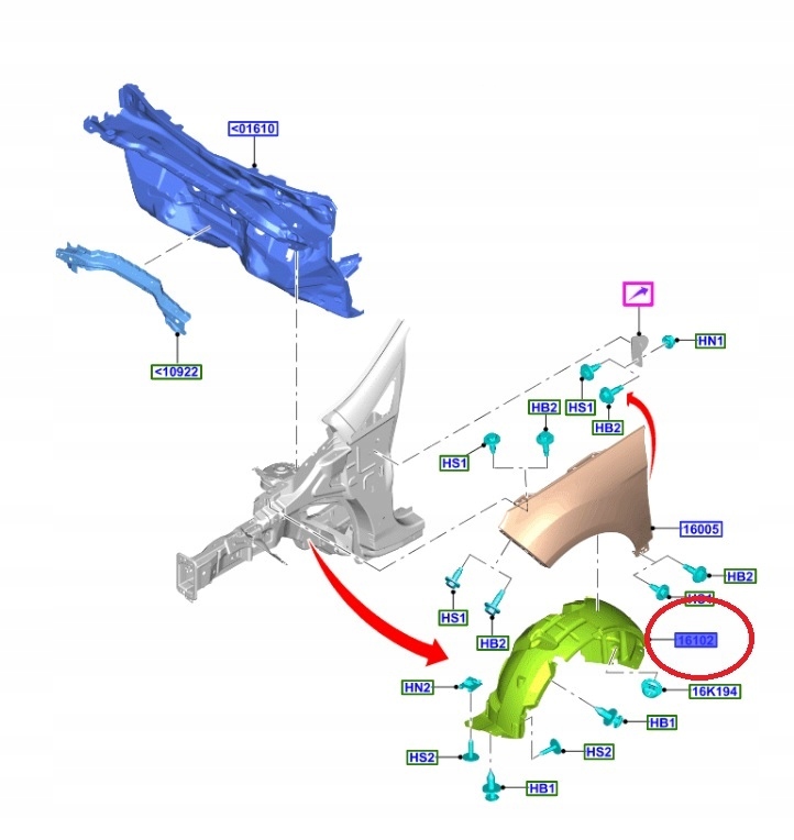 NADKOLE PRZEDNIE PRAWE FORD ECOSPORT MK2 2017- 2145859 _ GN15-16114-BE Strona zabudowy przednie prawe