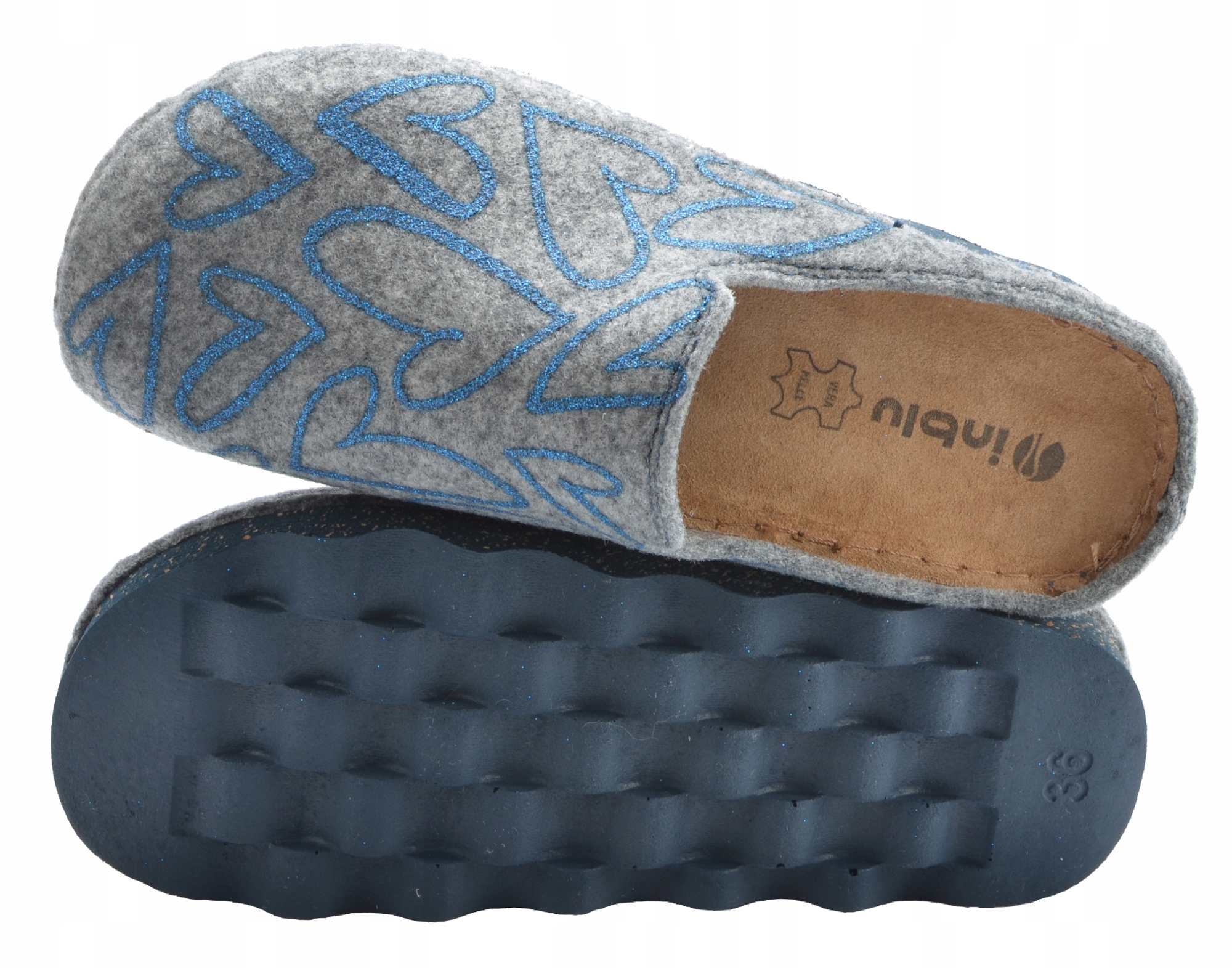 INBLU KAPCIE FILCOWE KLAPKI DAMSKIE DK07 CIEPŁE BAMBOSZE SILVER 36 Rozmiar 36