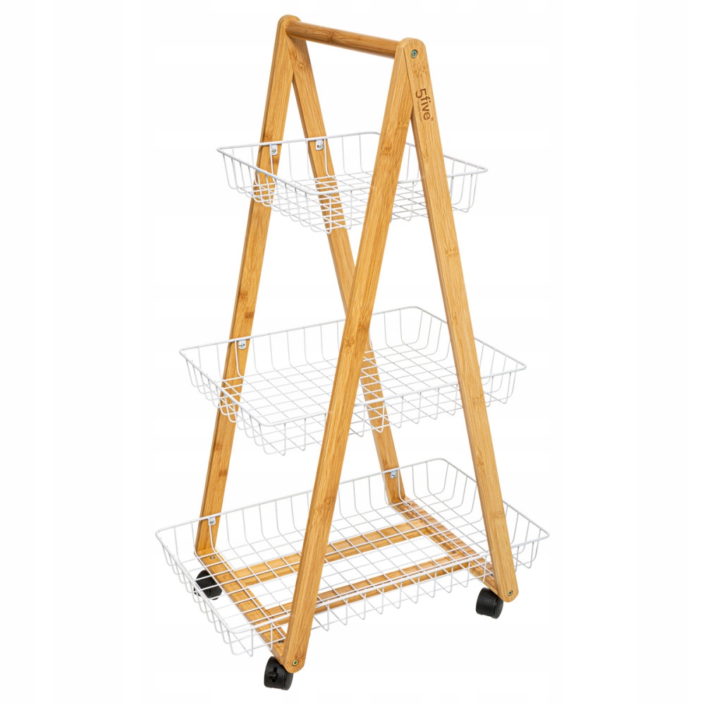 Pojazdný regál z bambusu 5Five 682A, biely