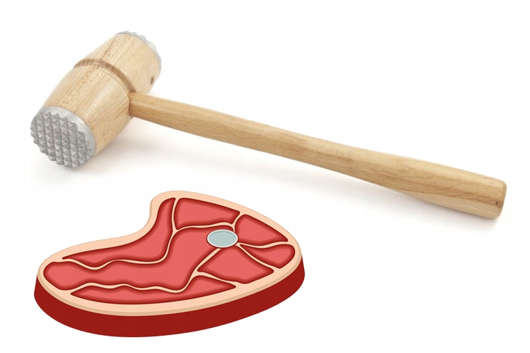 TRADYCYJNY DREWNIANY TŁUCZEK DO MIĘSA Z OKUCIEM MŁOTEK DWUSTRONNY NATURALNY