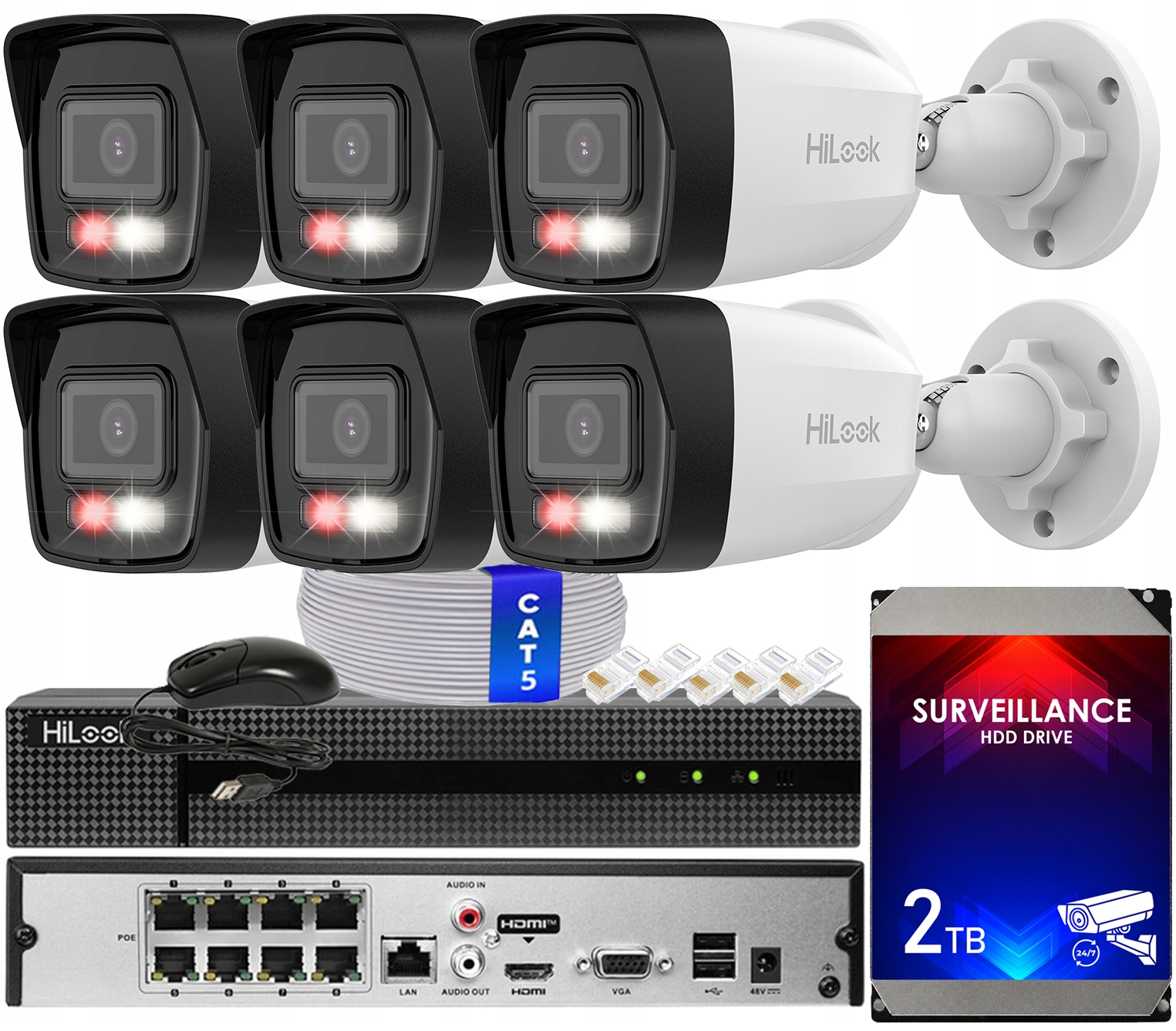 Monitorovací sada Ip 6 kamer 6Mpx Hybrid Light IPCAM-B6-30DL HiLook