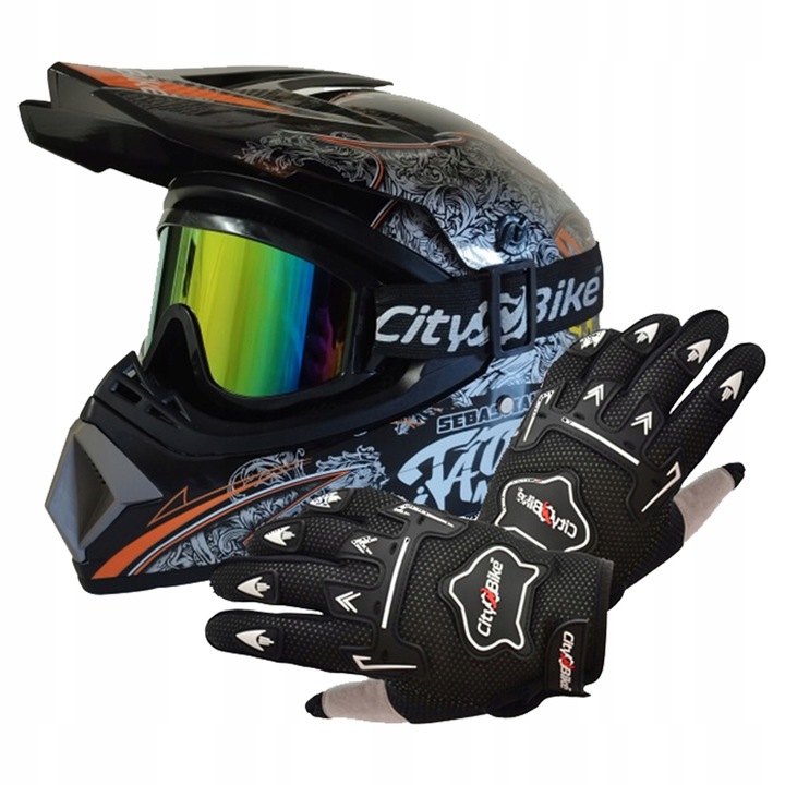 Kask Crossowy Lekki Enduro Kask Na Hulajnogę Gogle Rękawice Zestaw XL