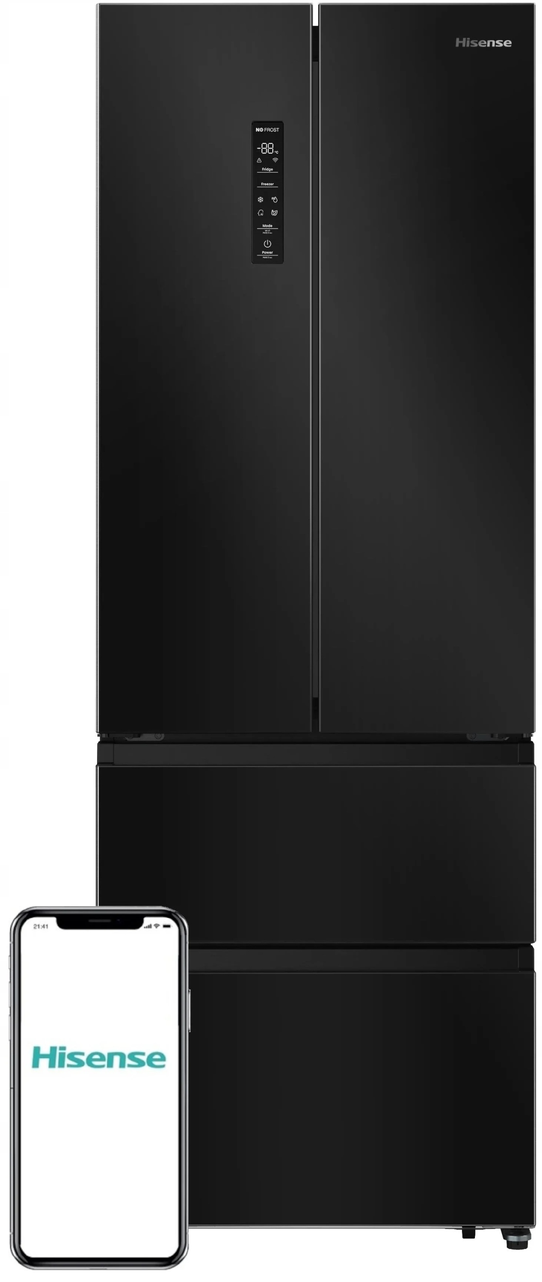 2X Lodówka Hisense RF632N4AFE1 No frost 200cm Czarna