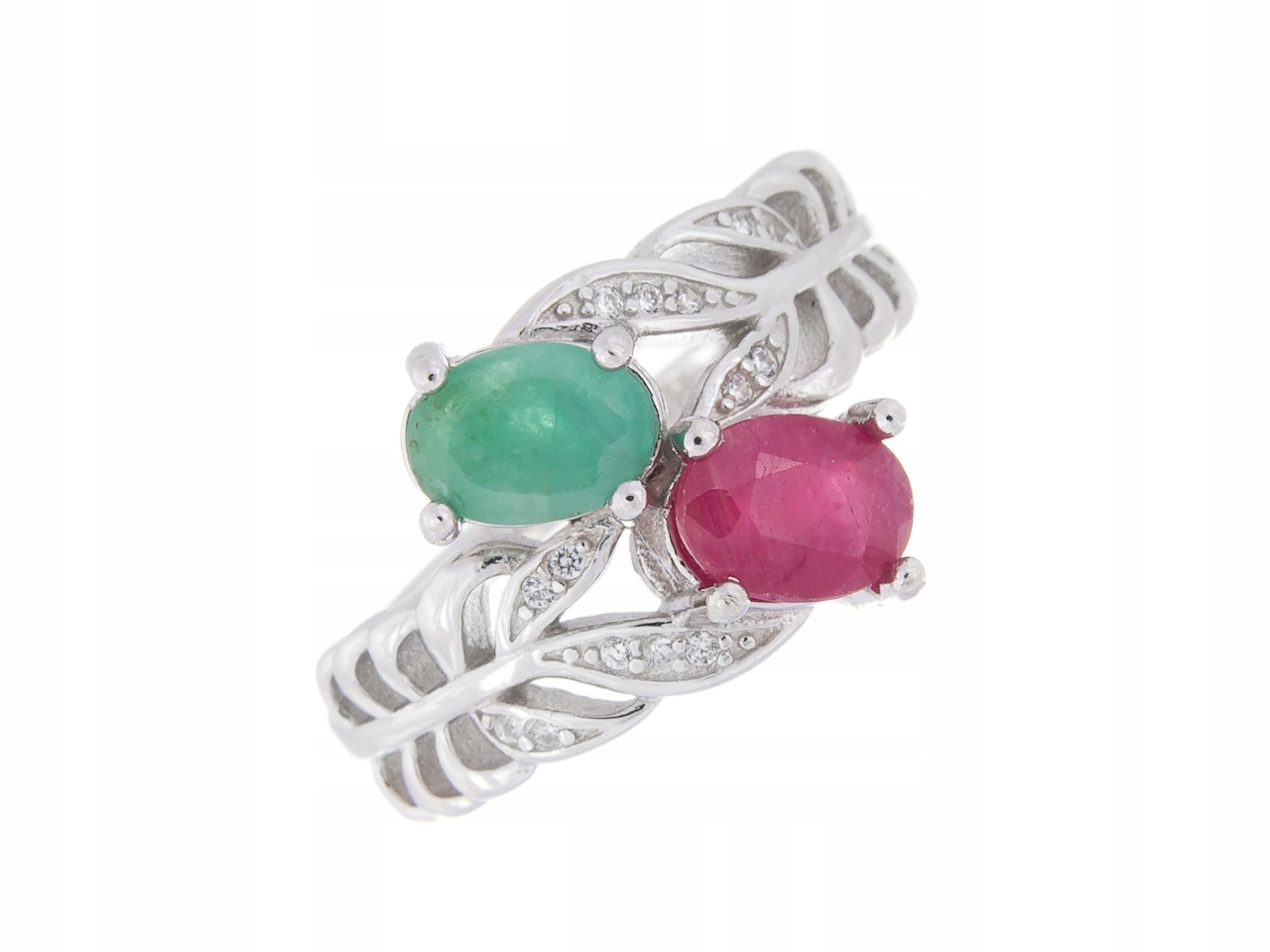 Stříbrný Prstýnek Vel 14 Smaragd Rubín