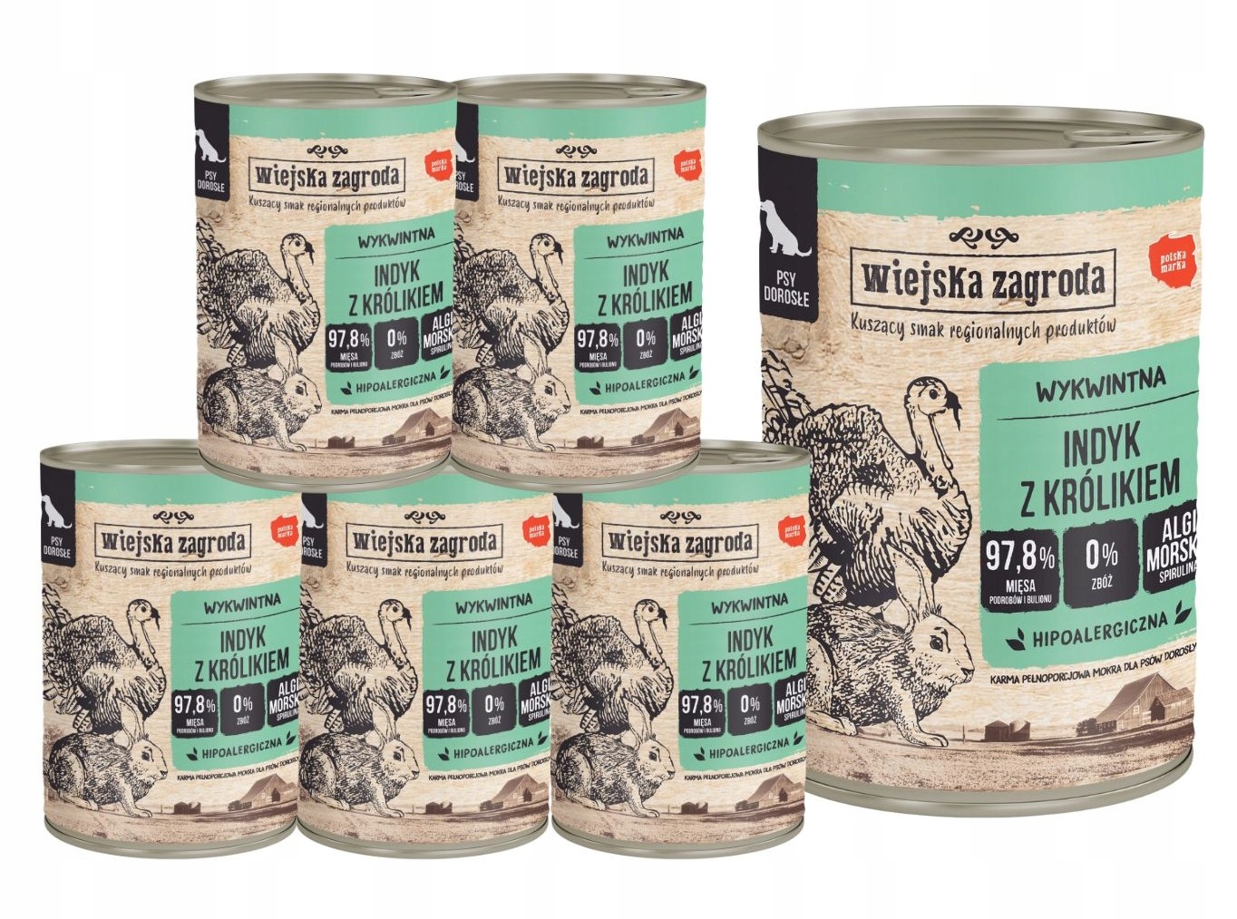 Levně Wiejska Zagroda Krmivo mokré pro psa Krůta s králíkem 6x400 g