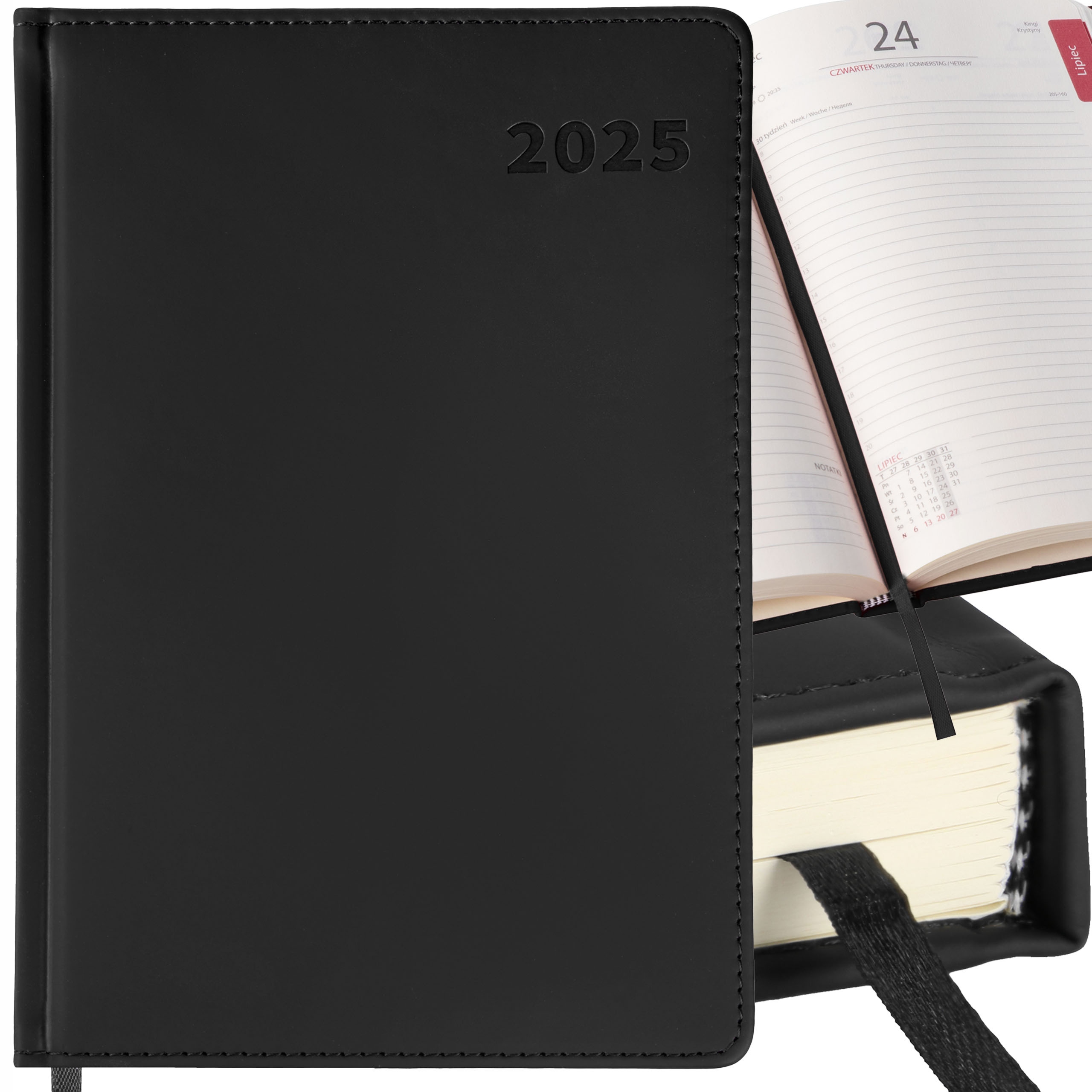 KALENDARZ DZIENNY A4 TERMINARZ 2025 KSIĄŻKOWY NOTES PLANER DO PRACY CZARNY