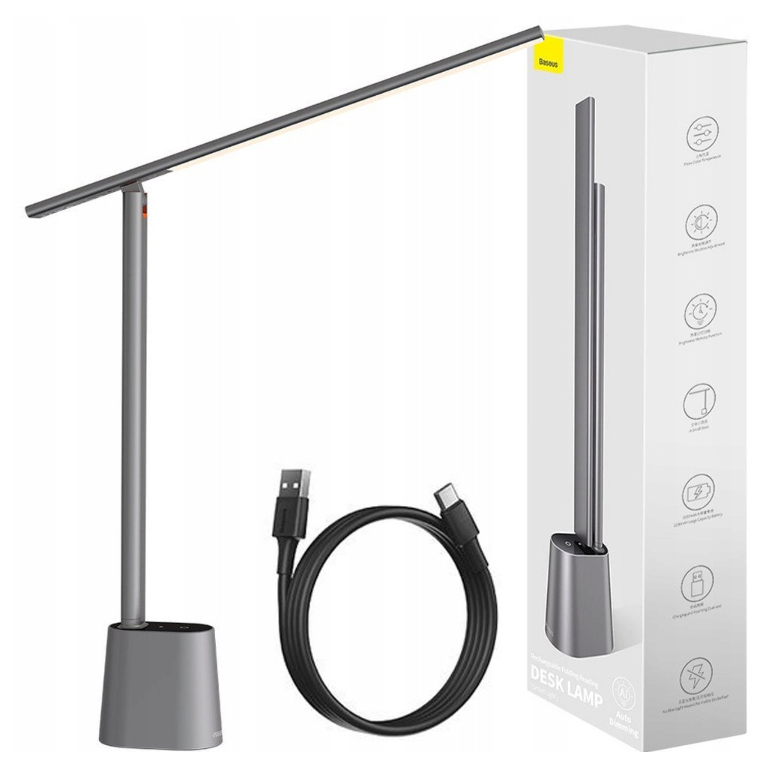Kancelářská lampa Baseus Smart Eye skládací, akumulátorová (šedá)