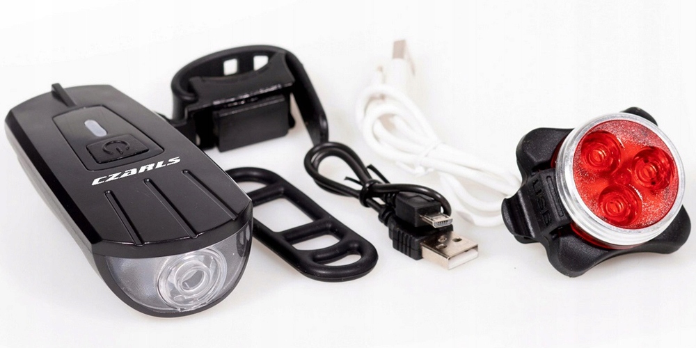 ZESTAW LAMPEK ROWEROWYCH LED PRZÓD TYŁ NA ROWER ŁADOWANIE USB RÓŻNE TRYBY EAN (GTIN) 0087957452427