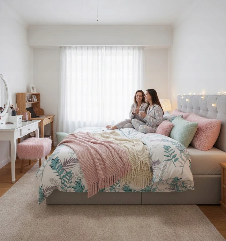 3dílná sada povlečení na peřinu s mátovými lístky, 100% bavlna, manželská postel 160×200 cm