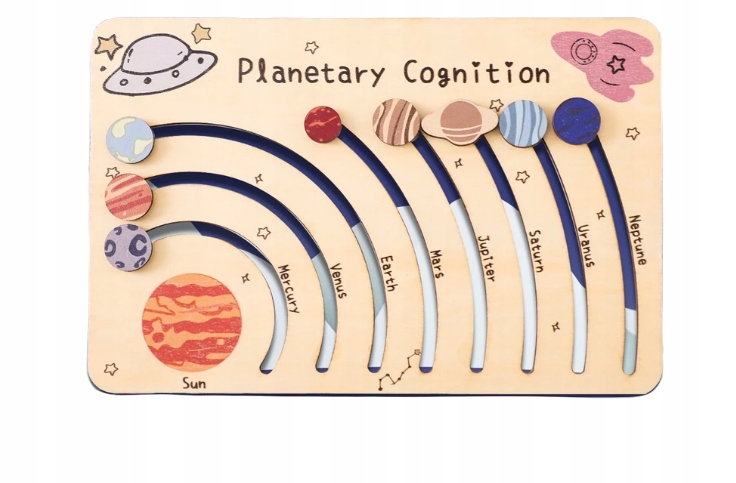 DREWNIANA TABLICA SORTER UKŁAD SŁONECZNY PLANETY KOSMOS ZABAWKA MONTESSORI