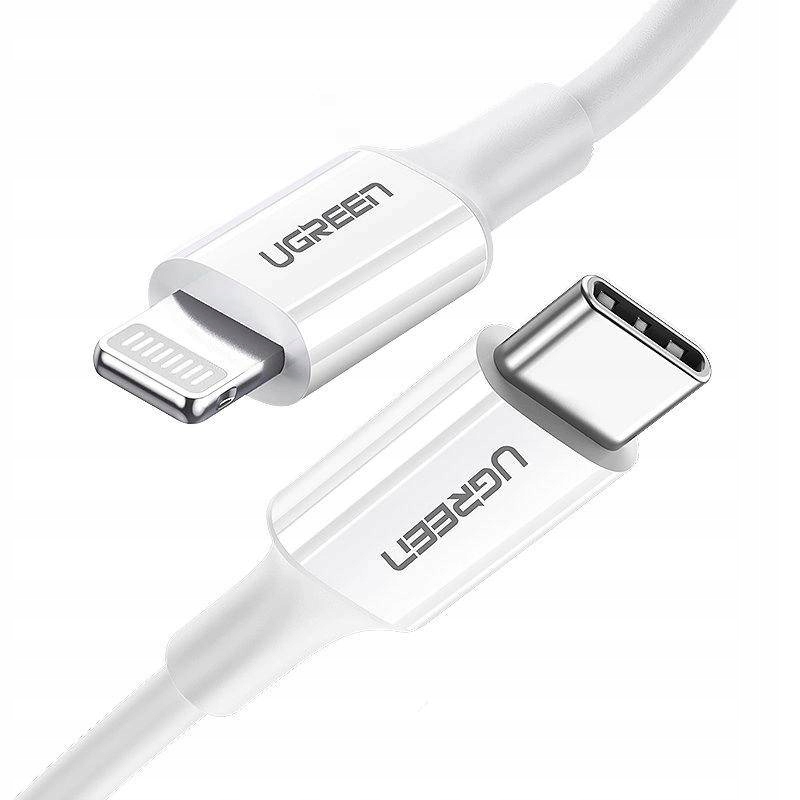 Ugreen Kabel Przewód Mfi Usb Typ C do Lightning 20W 3A 0.25 M Biały