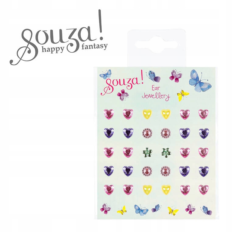 Souza! Kolczyki samoprzylepne Motyle 30 szt. Serduszka Kółka Kwiatki Stan opakowania oryginalne